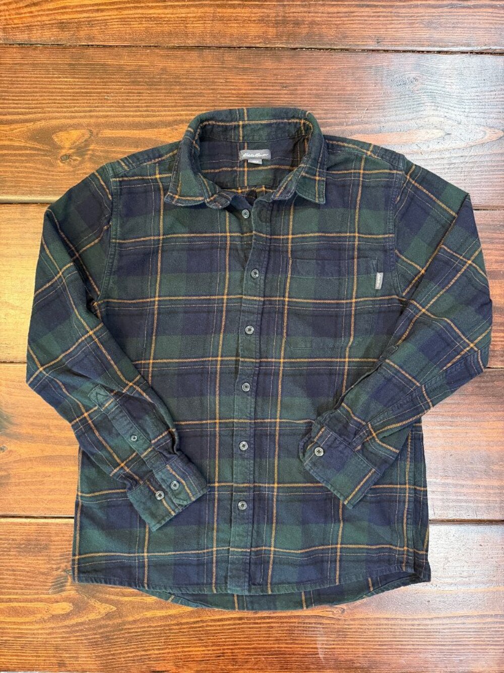 Eddie Bauer Men’s Flanel Long Sleeve Button Up Shirt - Dark Green and Navy Blue